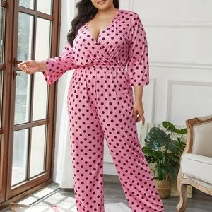 Brand new plus surplice neck polka dot pj jumpsuit
